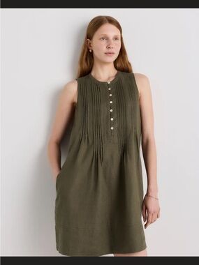 Quince Olive Green Pintuck Sleeveless Shift Dress Small